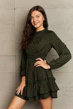 Load image into Gallery viewer, Leopard Smock Waist Long Sleeve Dress