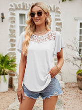 Load image into Gallery viewer, Lace Detail Round Neck Short Sleeve T-Shirt