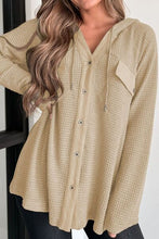 Load image into Gallery viewer, Waffle-Knit Button Up Drawstring Hoodie