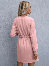 Load image into Gallery viewer, Drawstring Round Neck Dropped Shoulder Mini Dress