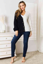Load image into Gallery viewer, Woven Right Contrast Button-Front V-Neck Cardigan