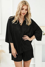 Load image into Gallery viewer, Pleated Button Up Shirt and Shorts Lounge Set