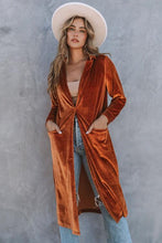 Load image into Gallery viewer, Collared Neck Longline Velvet Cardigan with Pockets