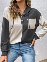 Load image into Gallery viewer, Contrast Color Button-Up Raglan Sleeve Hoodie