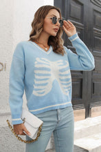 Load image into Gallery viewer, Skeleton Pattern V-Neck Long Sleeve Pullover Sweater