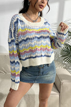 Load image into Gallery viewer, Striped Openwork Dropped Shoulder Sweater