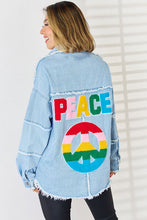 Load image into Gallery viewer, PEACE Raw Hem Dropped Shoulder Denim Top