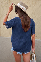 Load image into Gallery viewer, Lace Detail Button Up Short Sleeve Shirt