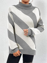 Load image into Gallery viewer, Striped Turtleneck Dropped Shoulder Sweater