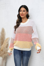 Load image into Gallery viewer, Waffle-Knit Round Neck Dropped Shoulder Color Block Sweater