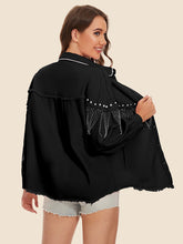 Load image into Gallery viewer, Raw Hem Fringe Detail Denim Jacket
