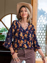 Load image into Gallery viewer, Floral V-Neck Crochet Blouse