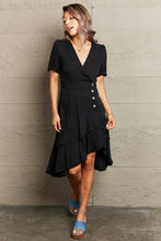 Load image into Gallery viewer, Decorative Button Surplice Ruffle Hem Dress