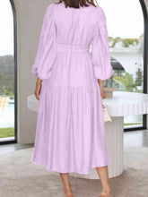 Load image into Gallery viewer, Deep V-Neck Balloon Sleeve Plain Maxi Dress