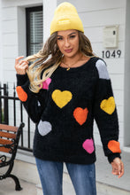 Load image into Gallery viewer, Heart Pattern Round Neck Long Sleeve Sweater