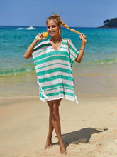 Load image into Gallery viewer, Tassel Openwork Striped V-Neck Cover Up