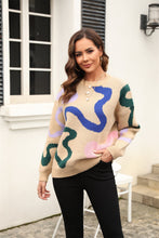 Load image into Gallery viewer, Printed Round Neck Dropped Shoulder Pullover Sweater