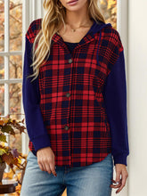 Load image into Gallery viewer, Contrast Button Up Drawstring Hooded Shirt