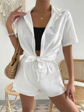 Load image into Gallery viewer, Button Up Short Sleeve Shirt and Drawstring Shorts Set