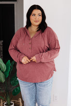 Load image into Gallery viewer, Happier Now Henley Hoodie in Burgundy