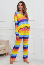 Load image into Gallery viewer, Striped Round Neck Long Sleeve Top and Drawstring Pants Lounge Set