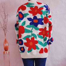 Load image into Gallery viewer, Floral Print Round Neck Drop Shoulder Sweater