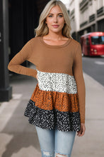 Load image into Gallery viewer, Round Neck Long Sleeve Color Block Blouse