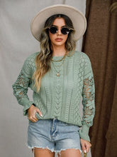 Load image into Gallery viewer, Eyelet Crochet Lantern Sleeve Sweater