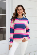 Load image into Gallery viewer, Color Block Round Neck Dropped Shoulder Sweater