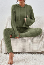 Load image into Gallery viewer, Lettuce Hem Dropped Shoulder Hooded Top and Pants Set