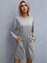 Load image into Gallery viewer, Drawstring Round Neck Dropped Shoulder Mini Dress