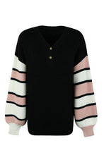 Load image into Gallery viewer, Color Block V-Neck Dropped Shoulder Sweater