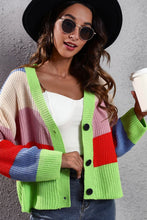 Load image into Gallery viewer, Color Block Button-Down Dropped Shoulder Cardigan