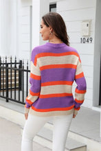Load image into Gallery viewer, Color Block Round Neck Dropped Shoulder Sweater