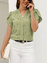Load image into Gallery viewer, Heart Print Notched Petal Sleeve Blouse