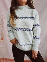 Load image into Gallery viewer, Geometric Mock Neck Dropped Shoulder Sweater