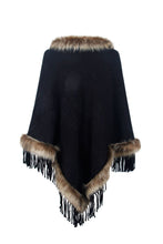 Load image into Gallery viewer, Faux Fur Trim Fringed Poncho