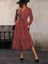 Load image into Gallery viewer, Printed Tiered V-Neck Buttoned Midi Dress