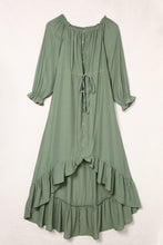 Load image into Gallery viewer, Drawstring Off-Shoulder Flounce Sleeve Dress
