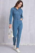 Load image into Gallery viewer, Snap Down Denim Jumpsuit with Pockets