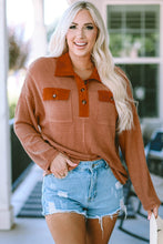Load image into Gallery viewer, Half-Button Collared Long Sleeve Top