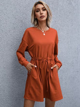 Load image into Gallery viewer, Drawstring Round Neck Dropped Shoulder Mini Dress