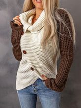 Load image into Gallery viewer, Contrast Decorative Button Turtleneck Sweater