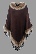 Load image into Gallery viewer, Faux Fur Trim Fringed Poncho