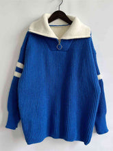 Load image into Gallery viewer, Ribbed Two-Tone Half Zip Sweater