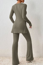 Load image into Gallery viewer, Ribbed Long Sleeve Slit Top and Bootcut Pants Set