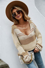 Load image into Gallery viewer, Color Block V-Neck Dropped Shoulder Sweater