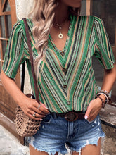 Load image into Gallery viewer, Printed V-Neck Button-Up Short Sleeve Top