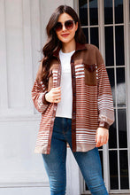 Load image into Gallery viewer, Buttoned Striped Collared Neck Jacket
