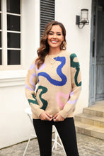 Load image into Gallery viewer, Printed Round Neck Dropped Shoulder Pullover Sweater